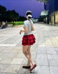 Set áo thun ôm body thêu x chân váy tầng