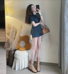 Set jean áo peplum quần short