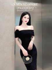 Đầm ôm body ren trễ vai - Đen