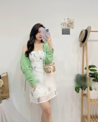 Set đầm hoa xanh 2 dây