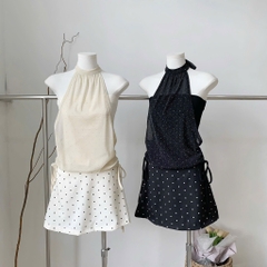 Chân váy chấm bi dáng A - Đen