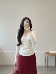 Áo ren ôm body đắp chéo - Kem 1506
