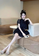 Set chấm bi nơ tiểu thư - Đen