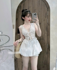 Set áo ren cúp cột dây x chân váy