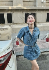 Set sơ mi jean tưa chân váy