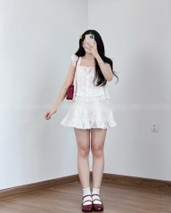 Set áo Babydoll tay tiên bèo chân váy viền ren