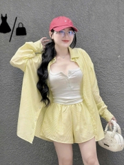 Set sơ mi kẻ sọc x 2 dây x quần short