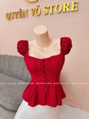 Áo ôm babydoll nút bọc - TRƠN ĐỎ