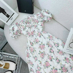 Đầm hoa maxi nhíu ngực xẻ đùi