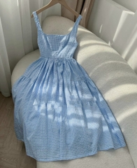 Đầm maxi caro 2 dây bản