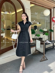 Đầm kate kèm belt cánh dơi - M