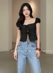Áo ôm croptop xẻ - ĐEN