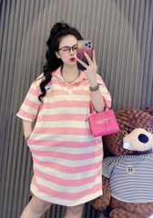 Đầm thun sọc cổ sơ mi