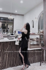 Đầm lụa 2 dây xẻ tà hoa eo