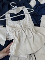 Set áo cổ yếm đan nơ x chân váy jean