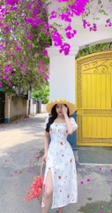 Đầm maxi hoa vàng xẻ tà