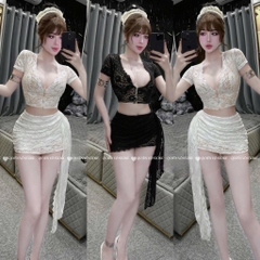 Set ren chân váy vạt - Đen