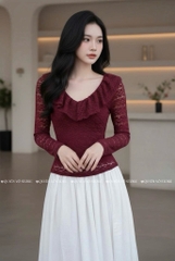 Áo ren ôm body cổ V bèo - Đỏ 1511