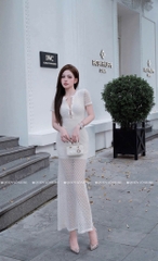 Đầm ôm body lưới kem dáng dài