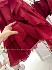 Đầm babydoll đỏ bèo tầng