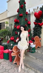 Đầm ren ôm body trễ vai - Kem