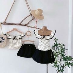 Set trễ vai áo chấm bi