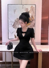 Đầm tafta cổ V đính đá - 1070