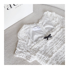 Đầm maxi cổ vuông trắng nơ đen
