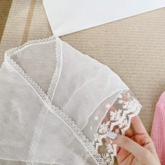 Set áo khoác hồng viền ren + áo 2 dây chân váy tầng