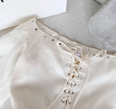 Set voan nude trễ vai đan dây x chân váy xòe - Nude