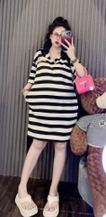 Đầm thun sọc cổ sơ mi