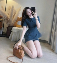 Set jean áo peplum quần short