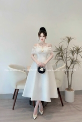 Đầm tafta trễ vai lưới bướm