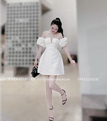 Đầm tafta trễ vai lưới ngực