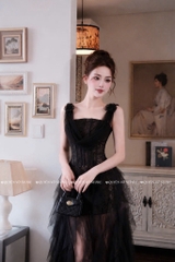 Đầm ren chân váy lưới sang chảnh - Đen