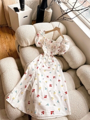 Đầm midi nude in hoa