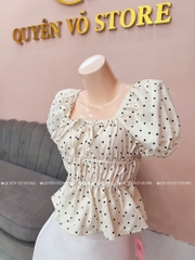 Áo nhún cổ vuông - chấm bi