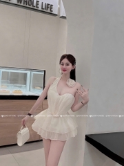 Set tơ hoa choàng cổ - Trắng