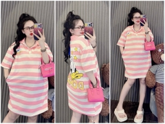 Đầm thun sọc cổ sơ mi