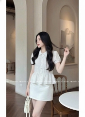 Áo sơ mi babydoll viền bi - Trắng 1465