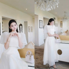 Set đầm maxi voan tơ đính hoa