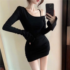 Đầm ôm body lệch vai nhún sườn