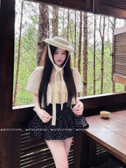 Set áo tơ ren chân váy chấm bi - 1058