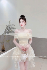 Đầm trễ vai ren tua - Be