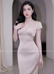 Đầm lụa cổ V - NÂU TÂY