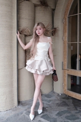 Set áo 2 dây chân váy bí nude tiểu thư