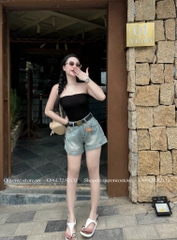 QJ 0043 Quần jean đùi xanh đính M
