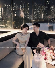 Đầm lụa lệch vai tag bướm - Kem