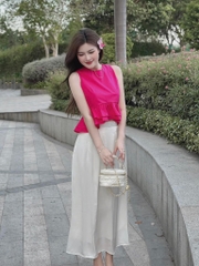 Set áo hồng peplum x chân váy midi  - Freesize