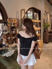Áo thun cổ u chun chấm bi